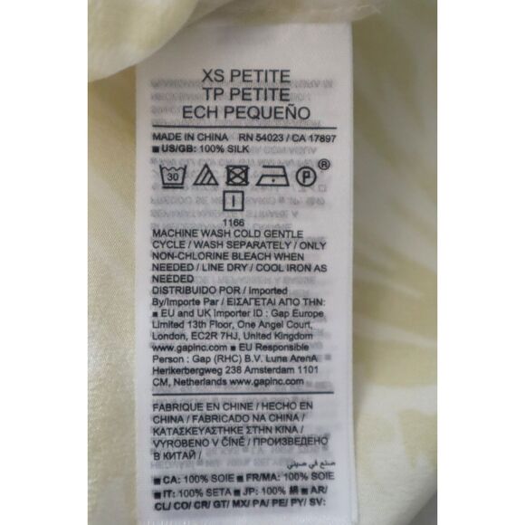 Banana Republic Women Petite Sz XS Yellow Floral Matte Silk Tie-Front Shirt - Picture 7 of 9